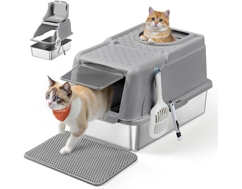 Feandrea Katzentoilette Edelstahl XL 61 x 41 x 36.5 cm, grau