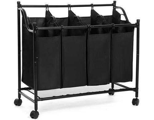 Songmics Wäschekorb Schwarz, Stahlrohr Polyester,4x35LSäcke,67/81x87.5x38.5(HxLxB)