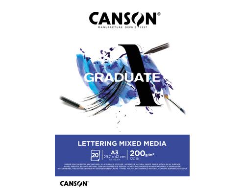 Canson Block Graduate Lettering MixMed A3 200g/m2, 20Bl, leicht gekörnt, FSC