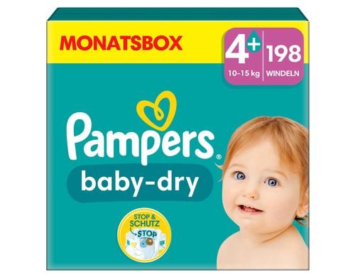 Pampers Baby Dry Gr.4+ Maxi Plus 10-15kg MonatsBox / 198 Stück