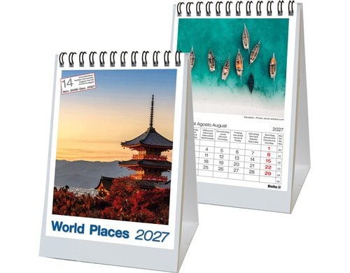 Biella Pultkal. 2027 Desktop World Places 14.8 x 10.5 cm, 1 Monat pro Seite