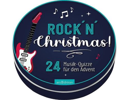 Ars Edition Adventskalender Rockmusik-Quiz Metalldose mit 24 runden Karten