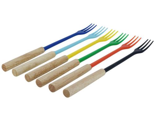 Kadastar Käsefonduegabeln Protect Wood 6 Stück, Nylon mit Gummibaum-Griff