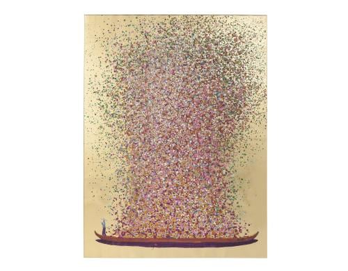Kare Wandbild Touched Flower Boat Gold Pink 100 x 80 cm