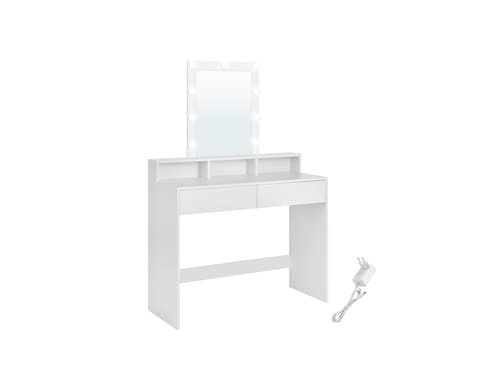 Vasagle Schminktisch Weiss mit Spiegel und 100x40x145 cm (BxTxH), Spanplatte, Spiegel