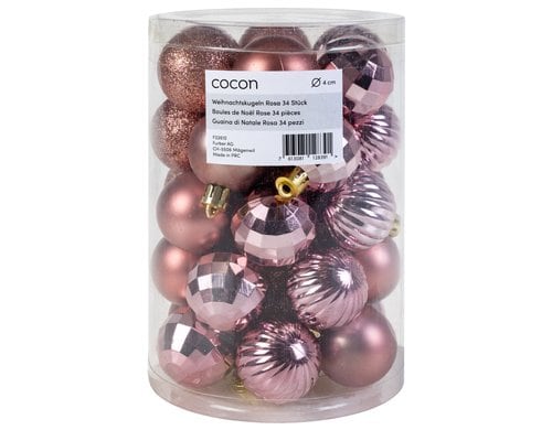 COCON Weihnachtskugeln rosa, 34 Stk. Kunststoff, D: 4cm
