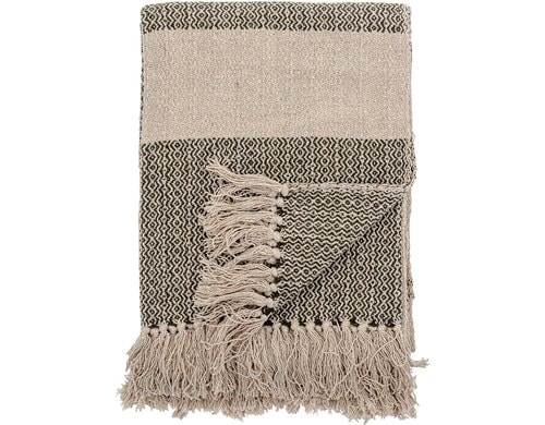 Bloomingville Wohndecke Fidan,  160x130 cm (LxB), Recycelte Baumwolle, Grün-Créme