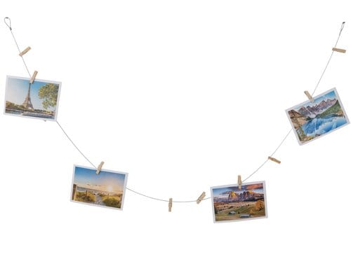 COCON Fotoseil mit 10 Holzklammern Länge 140cm, Metall Seil