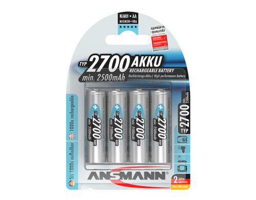 Ansmann Akku AA NiMH Typ 2700 4er min. 2500 mAh, 1.2V, 4er