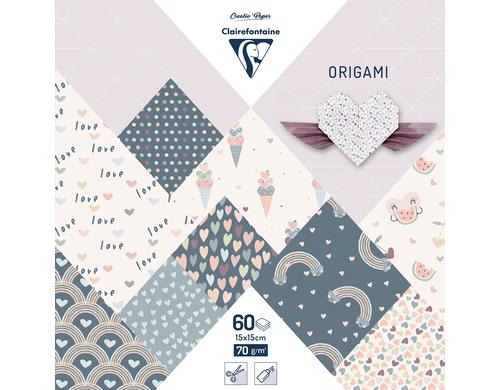 Clairefontaine Papier Origami Little Love 70g/m2, 60 Blatt, assortiert