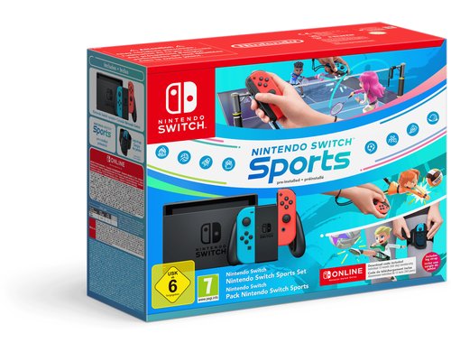 Nintendo Switch Rot/Blau & Switch Sports inkl. 1 Jahr Switch Online, Alter: 7+