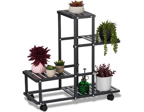 relaxdays Pflanzenständer mit Rollen 60,5 x 61,5 x 26 cm, Schwarz