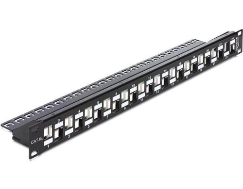 24-Port 19 Patchpanel, abgestuft schwarz,  für Keystone Module