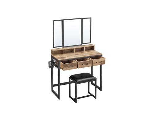 Vasagle Schminktisch mit Hocker&Spiegel Grösse Tisch 40x90x141 cm, Kunstleder, Holz