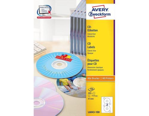 Avery Zweckform CD-Etiketten Packung zu 100 Blatt / 200 Etiketten