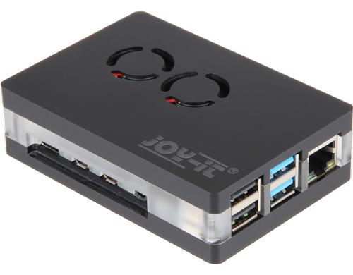 JOY-IT Acrylgehäuse für Raspberry Pi 4 B schwarz/transp., Duallüfter, 67x97x27 mm
