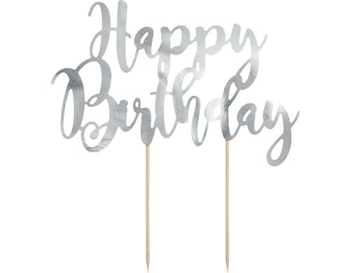 Partydeco Caketopper Happy Birthday silber, 22.5 cm