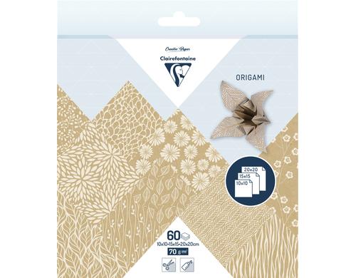 Clairefontaine Papier Origami Kraft floral 70g/m2, 60 Blatt, assortiert
