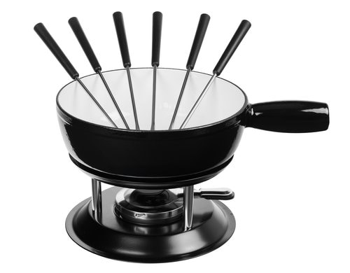 COCON Fondue Set schwarz Kohlenstahl Rechaud , 6 Gabeln, 36x23x20.5,