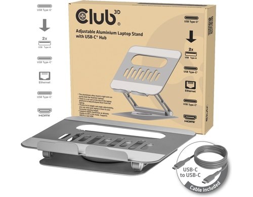 Club 3D Tablet und Notebook Halter CSV-2554 Aluminium mit Hub 100W 360°