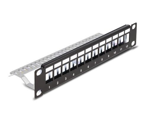 Delock 10 Keystone Patchpanel mit Entlastungsschiene,12 Port,1 HE,schwarz