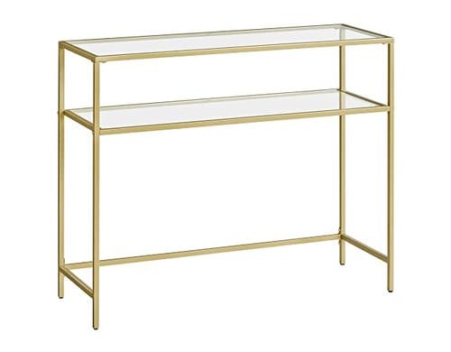 Vasagle Konsolentisch Gold, Metall, Glas 100x35x80cm (LxBxH),Traglast pro Ablage20kg