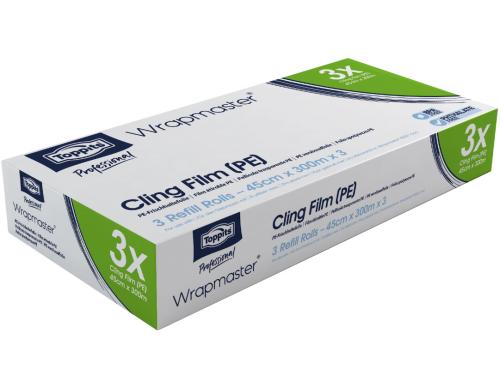 Toppits Wrapmaster Frischhaltefolie PE 3 Stück, Nachfüllrolle 45 cm x 300 m, PE