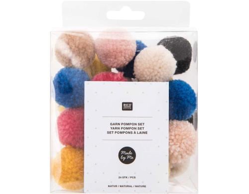 Rico Design Pompon Set Natur Mix 24 Stück, Durchmesser: 3 cm