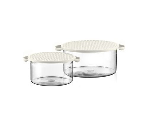 Bodum Bistro Set Rührschüsseln 2-teilig, Glas, mit Deckel creme