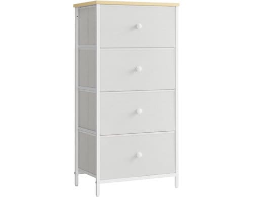 Songmics Kommode 4 Schubladen, Weiss 45x30x92.3 cm, Metall, Spanplatte, Textil