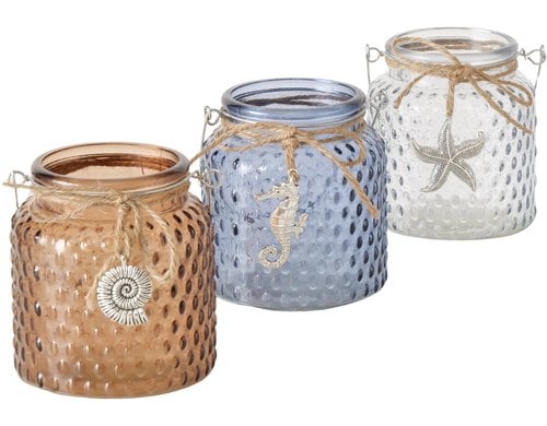 Boltze Windlicht Marano 1 Stück, Assortiert Blau/Beige oder Weiss