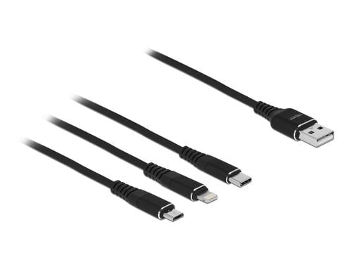 Delock USB Ladekabel 3 in 1 Lightning, 30cm Micro USB/ USB Type-C, schwarz