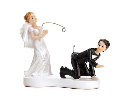 Partydeco Kuchen-Topper Hochzeit Fischen weiss/schwarz, 13 cm, 1 Stück