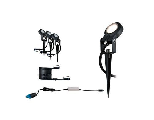 Paulmann Gartenspot 3Stk 6W 520lm 3000K IP67, Netzteil IP55, 100°, 24V, Schwarz
