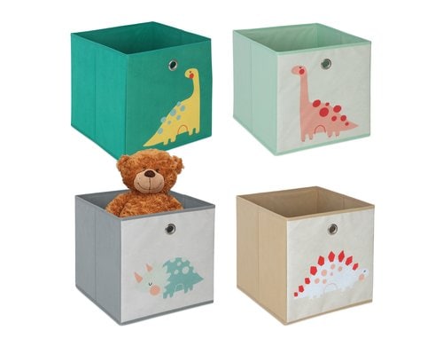 relaxdays Spielzeugbox Dinosaurier 4 Stück
