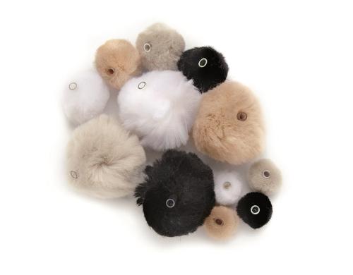 Glorex Pompons mit Öse 45 Stk. Mix sw/weiss, 15 - 35 mm durchmesser