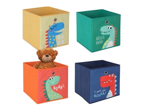 relaxdays Spielzeugbox Dinosaurier 4 Stück