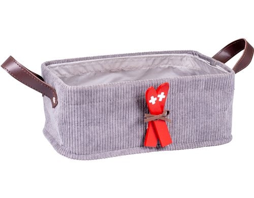 Kadastar Brotkorb Stripes & Skis grau, 24 x 15 x 10 cm, aus Cordstoff