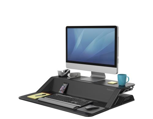 Fellowes Sitz-Steh Workstation Lotus schwarz, Gegengewicht-Technologie