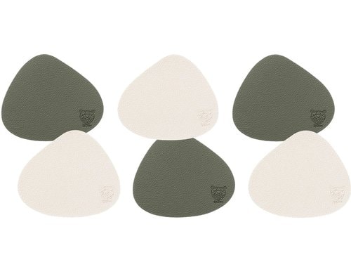 Björn Untersetzer stone, creme/grün 6 Stück, wendbar, recyceltes Leder