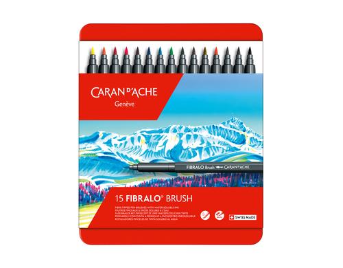 Caran d'Ache Fibralo Brush Fasermaler Metallschachtel mit 15 Farben