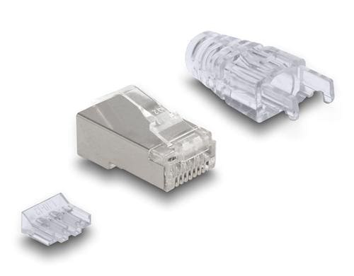 Delock RJ45 Stecker, FTP, Cat.6, 50er Set mit gebogener Rastnase und Knickschutzhülle