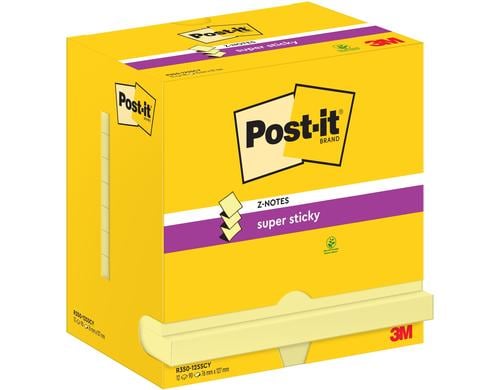 3M Post-it Haftnotizen Z-Notes, gelb 12 Blöcke à 90 Blatt, 76 x 127 mm