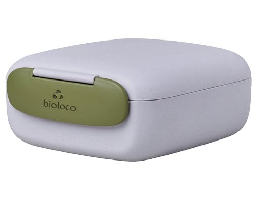 bioloco Lunchbox mini square-Blue grey 13 x14,5 x 6 cm, blaugrau/oliv