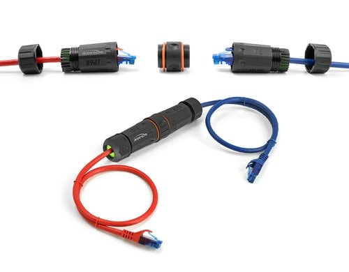 Delock Cat.6A Verbindungsmodul, geschirmt Slim, RJ45 zu RJ45 Buchse, wasserfest, grün
