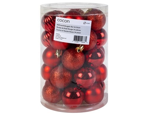 COCON, Weihnachtskugel 34 Stück, Rot Kunststoff, D: 4cm