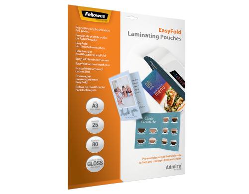 Fellowes Laminierfolien Admire Easyfold 80 Micron, 25 Stück, A3