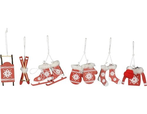 COCON Dekohänger Box à 6 Stk., rot-weiss 7x10cm, Sperrholz