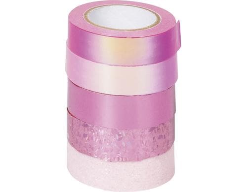 Heyda Washi Tape Effekt Mix Basic Rosa 5 Rollen in 2 Grössen: 5mx12mm, 2mx12mm