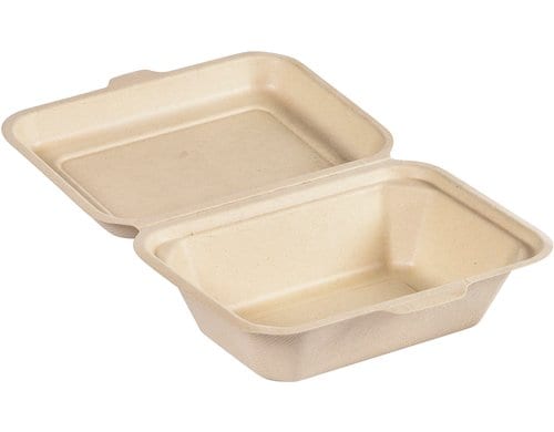 Biopak Box Hinged Bagasse braun 600ml, 50 Stk. Mit Deckel